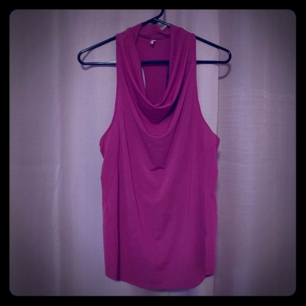 Lucy Fuchia Cowl Neck Racerback Tank Too